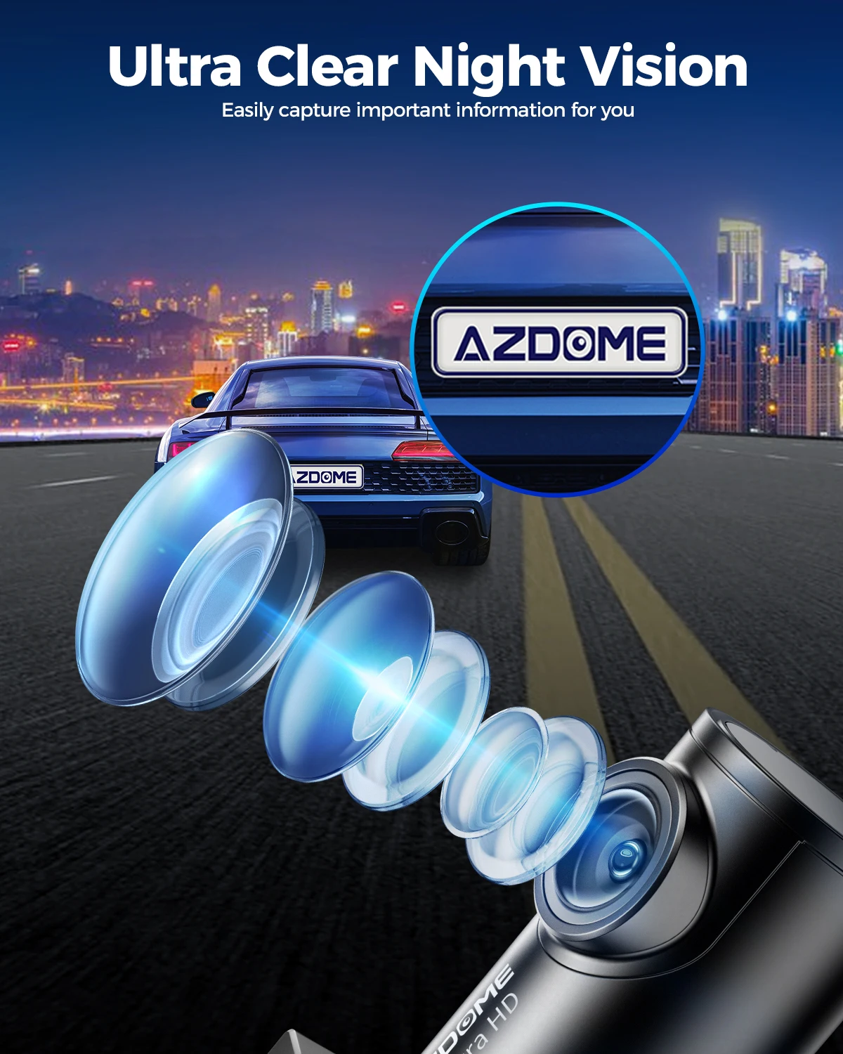 Azdome-車のフロントおよびリアダッシュカム,m300s,4k,5.8g,wifi,GPS, 64GB SDカード,音声制御,wdr,暗視