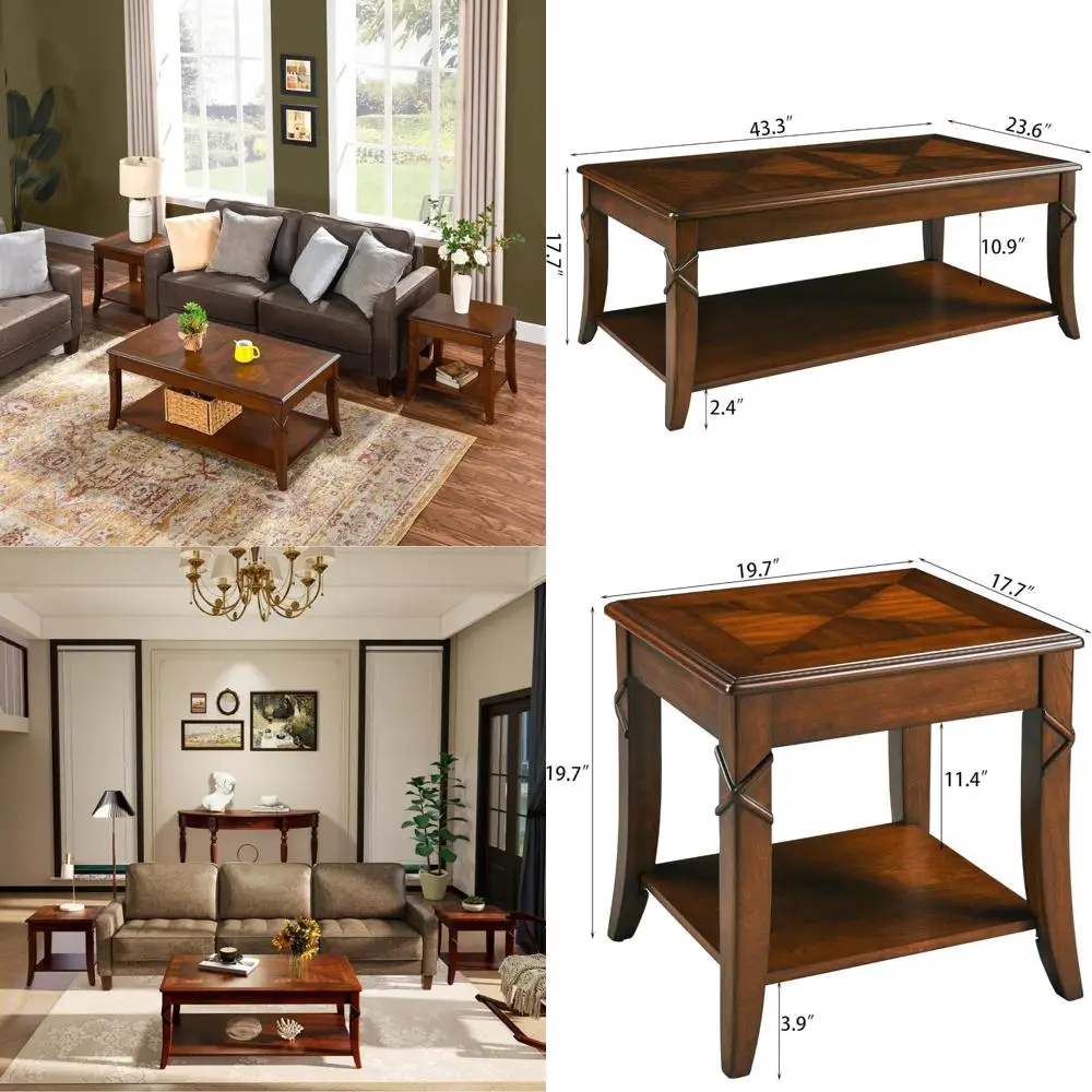 Set of 3 Mid-Century Modern Solid Wood Coffee and Side Tables for Living Room