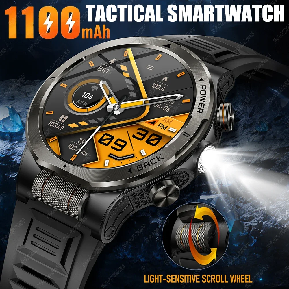 

Original Optical Reaction Scroll Wheel Outdoor Sports Smart Watch Compass Led Flashlight 1100mah Large Battery Men Smartwatch