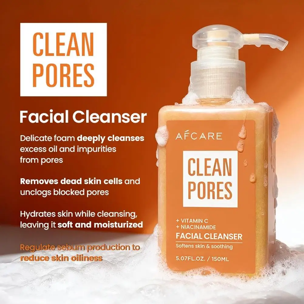 Vitamin C Cleanser 150ml Brightening Foaming Formula Deep Clean Brightens Dissolve Grease Hyaluronic Acid Nourish Skin Care