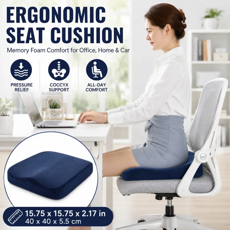 

Thick Memory Foam Chair Cushion 40x40x5.5cm, Pressure Relief Seat Pad for Office Car Home Travel Daily Use