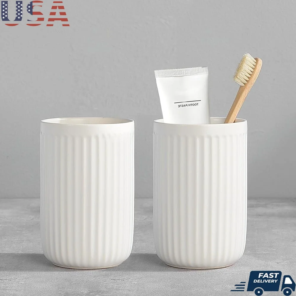 

Керамический держатель для зубных щеток, набор из 2 чашек, универсальный органайзер для стакана для ванной комнаты, зубные щетки, расческа для зубной пасты, бритвы, прочная матовая отделка