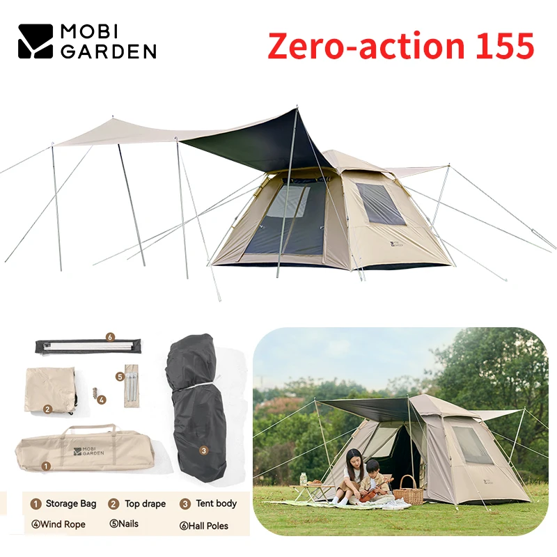 MOBI GARDEN Automatic Tent Large Space 15.86㎡ Double Layer for Outdoor Camping Picnic 3-4 Person with Sunscreen Zero-action 155