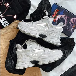 Men's Sneakers Harajuku Platform Sneakers Lace Up Men Vulcanized Shoes Bright Light Outdoor Running Shoes Increase Height Tenis