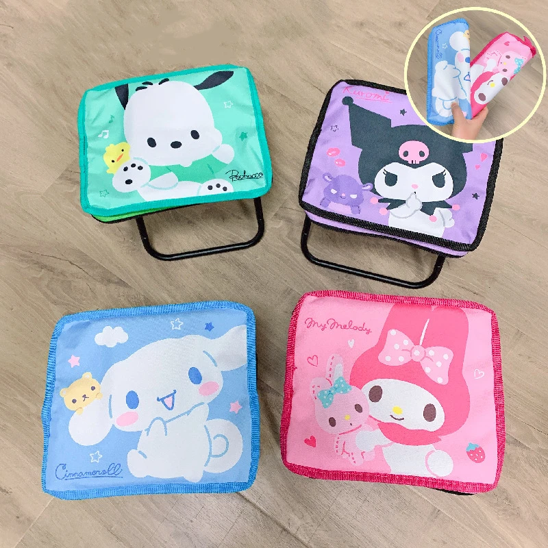 Kawaii Sanrio Peripherals My Melody Kuromi Cinnamoroll Hello Kitty Cartoon Camping Folding Stool Going Out Pen Bag Folding Stool