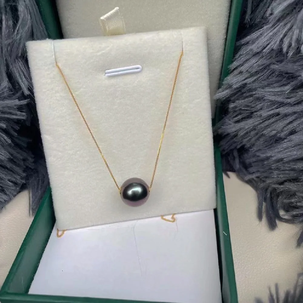 OGROMNY Nowy Oszałamiający AAA++ Tahitian czarny S925 Srebrny naszyjnik z pereł Fashion Style 9-10mm Okrągłe koraliki