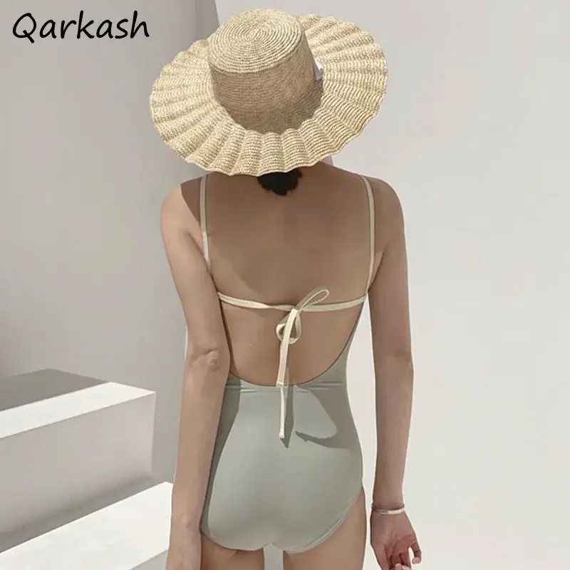 Cover-up Women Pure Color Backless V-neck Sexy Simple Basic Holiday Swimwear Female Fashion Beach Popular Soft Ins New Classic