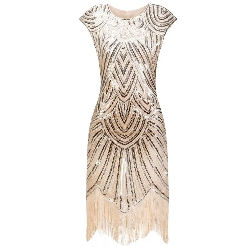 

Gatsby Vintage Great 1920s Flapper Dress O-Neck Cap Sleeve Sequin Fringe Party Midi Dress Vestidos Verano 2019 Summer Dress
