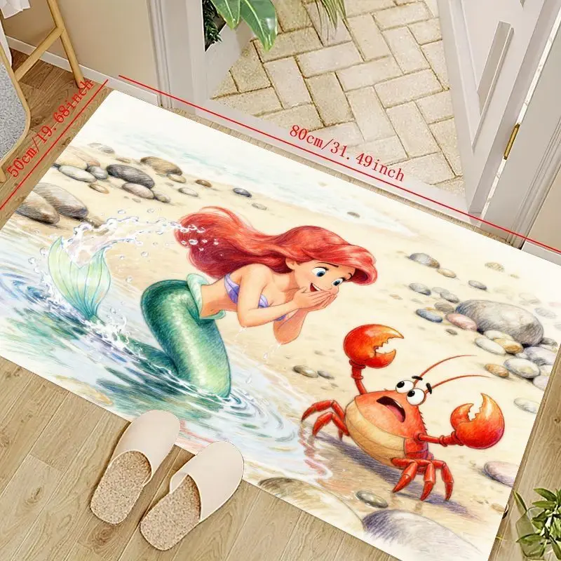 

1 шт., коврик для пляжной сцены Disney Princess Little Mermaid Ariel & Cartoon Crab, мягкий противоскользящий моющийся коврик для детской спальни, Gir