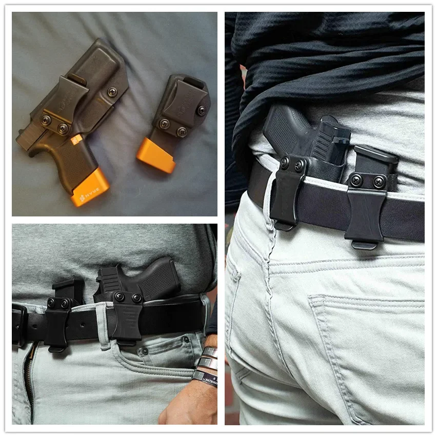 Glock 43 17 19 Kydex Holster Inside The Waistband IWB Magazine Carrier Mag Holder Concealed Carry 9mm6 Round Clip CCW Pouch