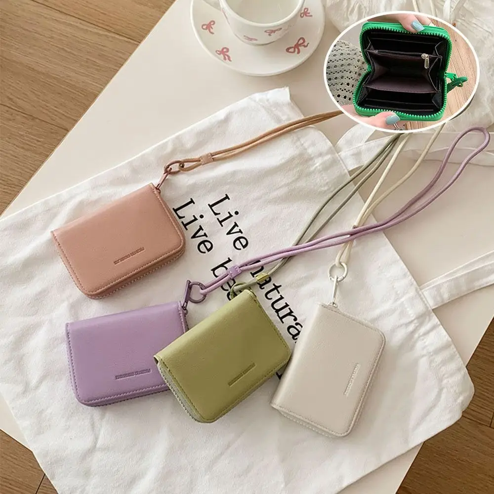 

Модный женский короткий кошелек с несколькими отделениями для карт, на шею, с молнией, для монет и карт