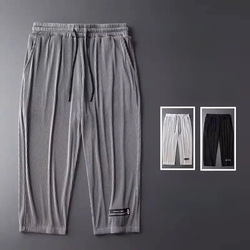 

Ice Silk Seven-Foot Casual Pants Women Summer Thin Straight Leg Loose Large Size Sports Leisure Fashion Polyester Fiber