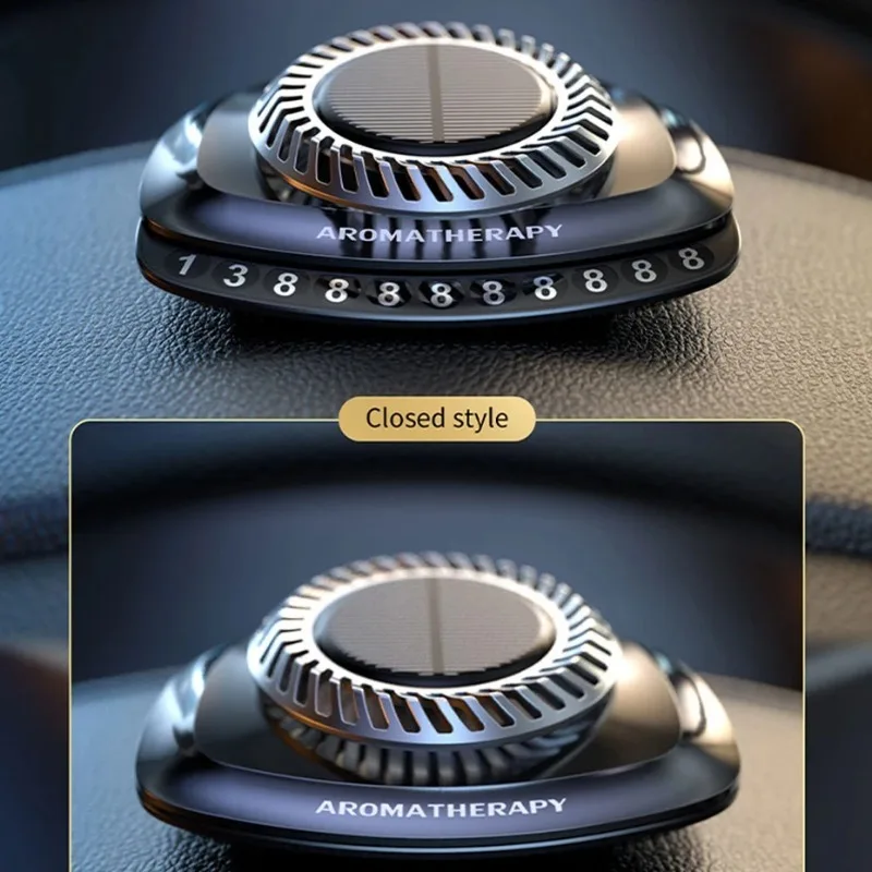 

Solar Car Air Freshener Essential Oil Diffuser Rotate Auto Fragrance Number Plate Display Universal Interior Decor Kit