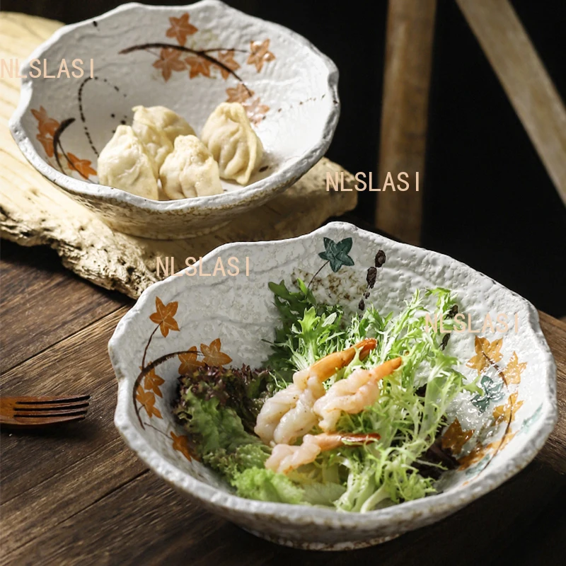 1pcs Ceramic Large Soup Bowl Household Alien Salad Bowl Japanese Style Specialty Tableware Hand Drawn Commercial Tableware