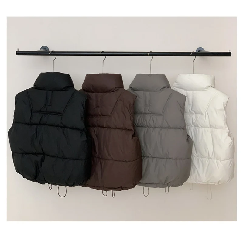 Winter Warm Cotton Padded Puffer Vest Jacket For Women Fashion Standing Collar Loose Streetwear Vest Big Pocket Sleeveless Coat