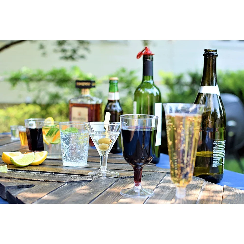 

disposable wine glass 50Pcs Clear Plastic Wine Glass Recyclable Disposable & Reusable Cups for Champagne Dessert Beer Pudding Pa
