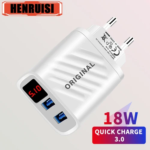 듀얼 USB 고속 충전 휴대폰 충전기 어댑터, 아이폰, 샤오미, 삼성, 빠른 충전, LED 디지털 디스플레이, 벽 충전기, 18W  Best5