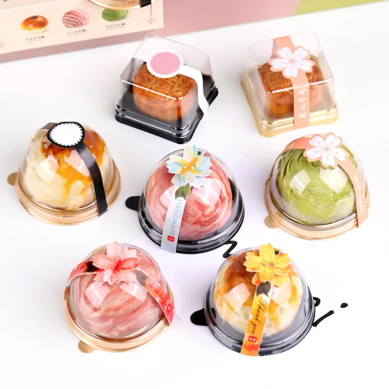 50Pcs Round Plastic Moon Cake Box Christmas Wedding Party Cake Candy Gift Dome Box Transparent Packaging Baking Container