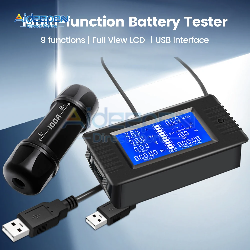Digital Battery Tester Amperímetro Voltímetro Power Meter Power Capacidade Impedance Residual dc 8120v 50a 100a Pzem015