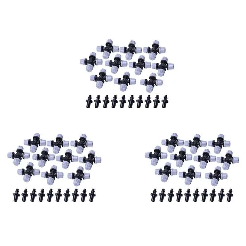 B84B-Greenhouse Humidifier Plant Misting Cross Atomizing Nozzle Sprinkler Tee (30Pcs)