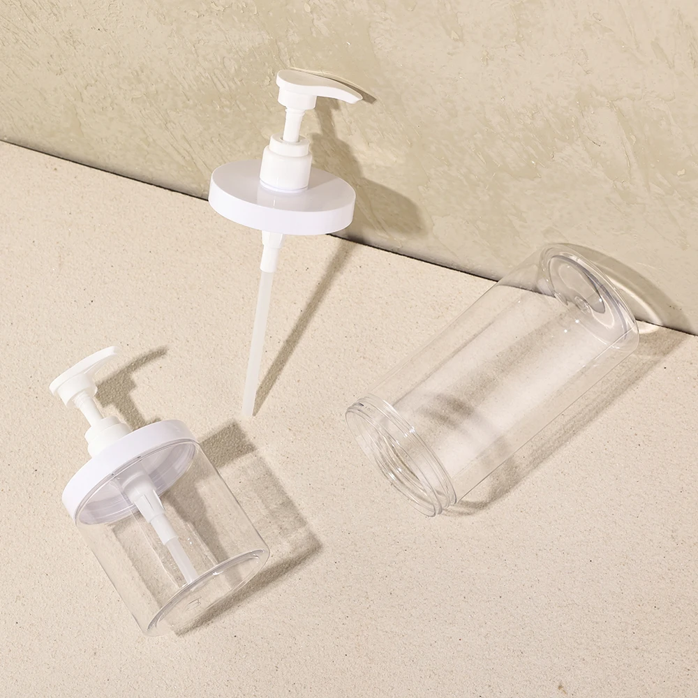 1pc 500ml/1000ml Pump Bottle Dispenser Plastic Refillable Bottles Wide Mouth Style Refillable Empty for Travel Shower Soap