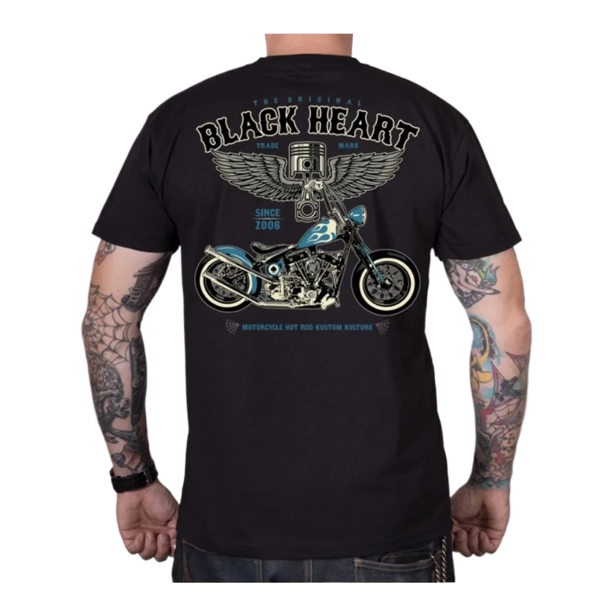 Black Heart Rock Biker Blue Chopper T-Shirt 100% Cotton O-Neck Short Sleeve Casual Mens T-shirt Streetwear