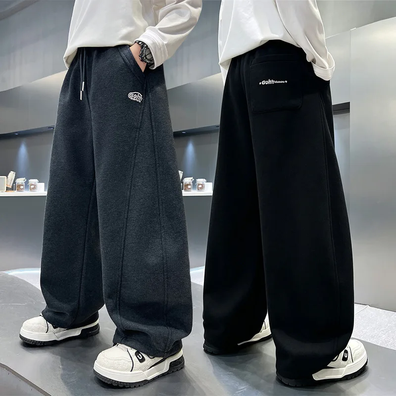 Autumn Kids Cotton Carpenter Sports Pants for Teen Boy Casual Sporty Trousers Loose Straight Track Pants Child Curved Sweatpants