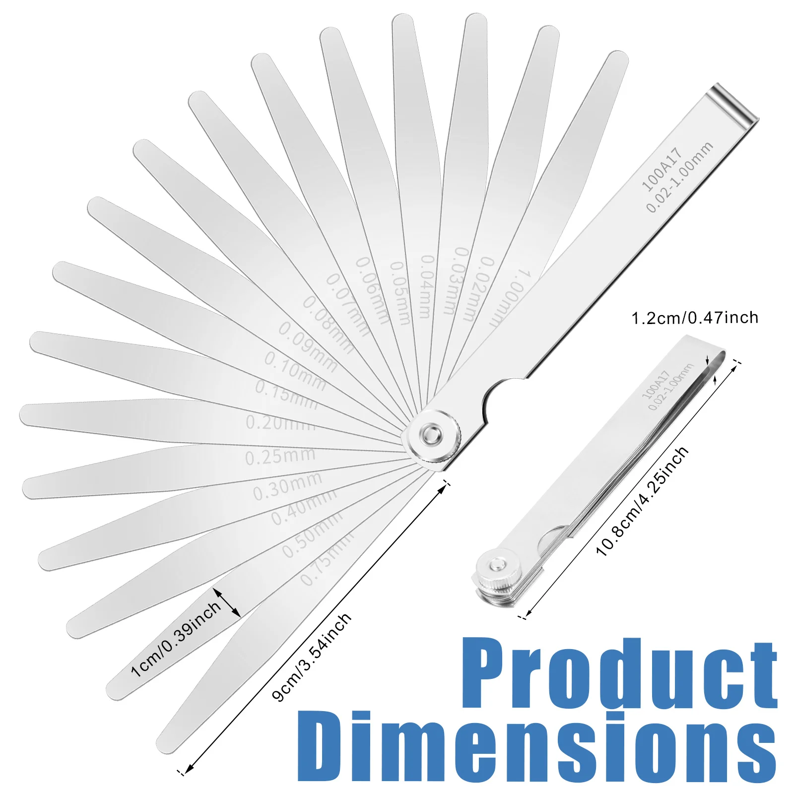 17 Blades 0.02-1.00mm Feeler Gauge Set Metric Gap Filler Gage Measurment Tool Stainless Steel Feeler Gauge Gap Measuring Tool