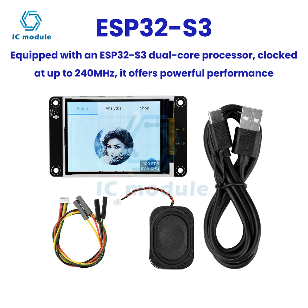 

ESP32-S3 Development Board with 2.8-Inch TFT Touch Screen WiFi Bluetooth AI Display Module Supports Xiaozhi & Type-C Interface