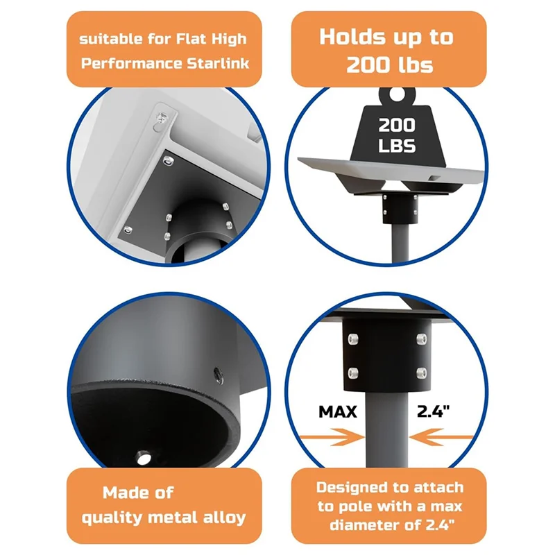 ABGR-Star Link Flat High Performance Pipe Adapter, Star Link Mounting Kit Black For Performance Star Link Internet Kit