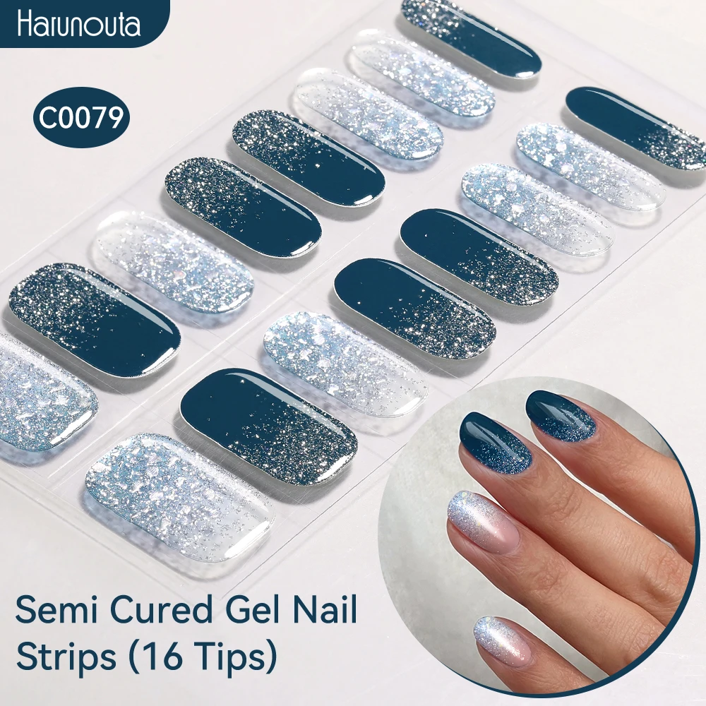 Halbgehärtete Gel-Nagelstreifen mit Farbverlauf Auroras, glitzernde, glänzende DIY-Gel-Nagellackaufkleber für Nägel, funktioniert mit UV-/LED-Nagellampen