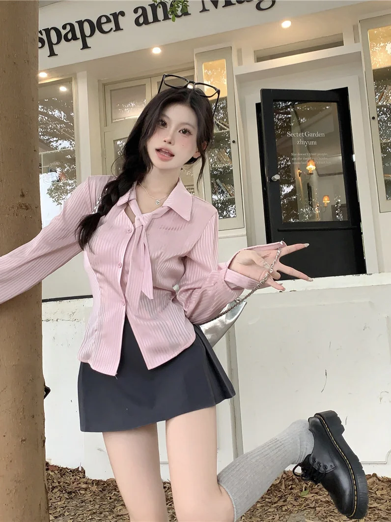 قمصان طويلة الأكمام للمرأة الدانتيل البولكا نقطة فضفاضة تناسب بوهو المؤنث رومانسية أنيقة شاطئ الربيع ملابس يومية الموضة العصرية Ins #6