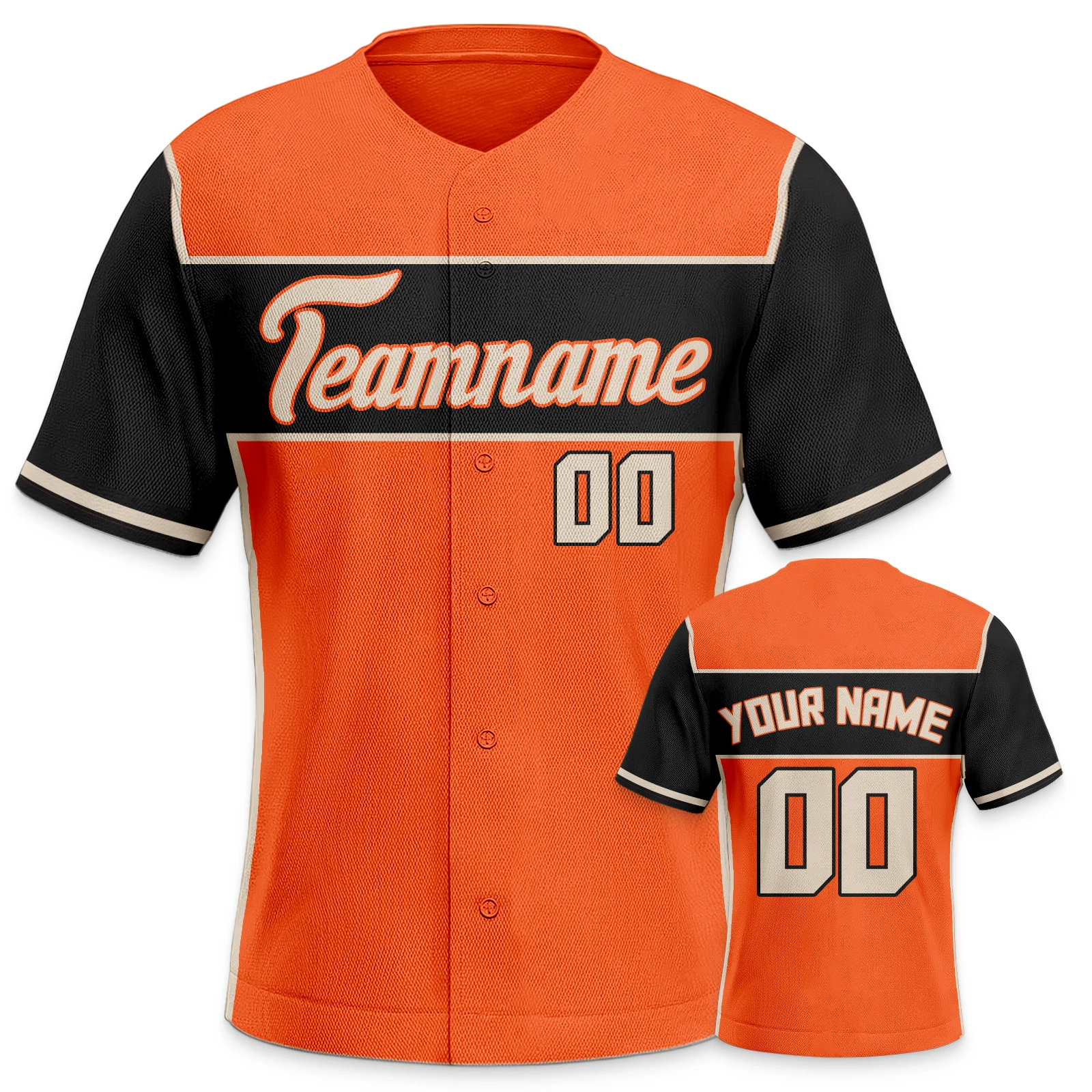 Custom Baseball Jersey Orange Black Personalized Baseball Shirt Print Name Number Uniforms Men Women Youth Kids Breathable Tops