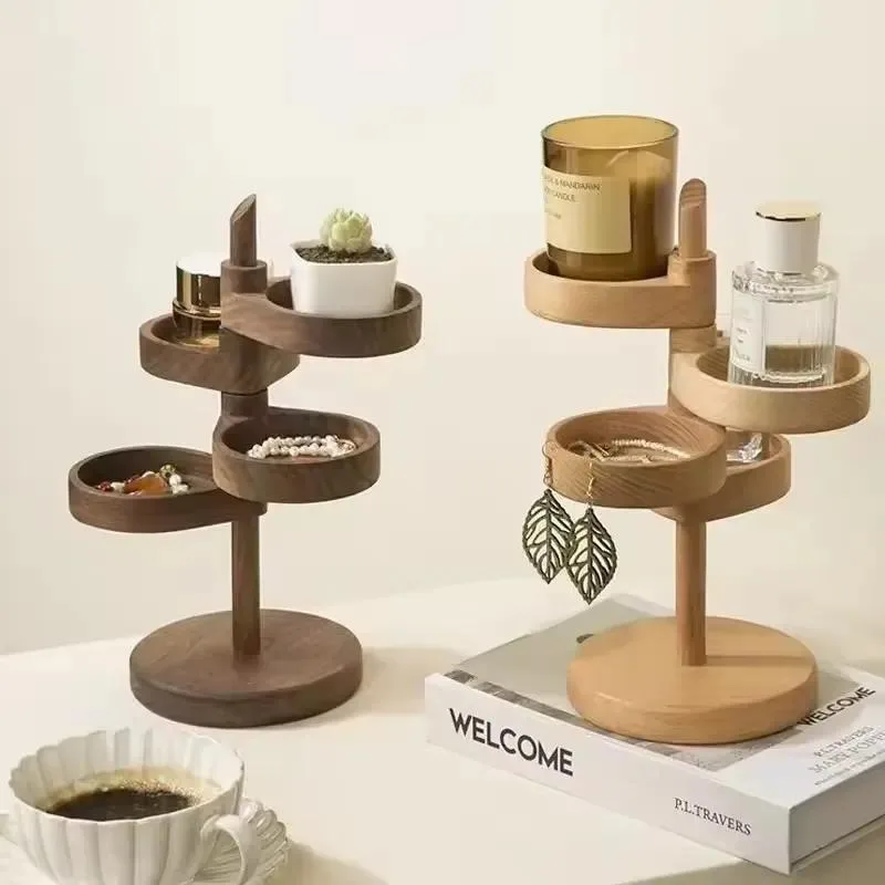 Wooden Multi Layer Rotatable Storage Rack Entrance Door Key Holder Creative Solid Wood Desktop Accessories Organizer Box