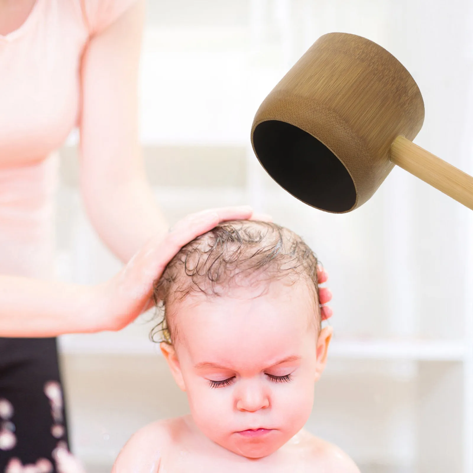 Water Ladle Bamboo Bath Scoop Shower Bucket Short Handle Heat Resistant Handle Deep Scoop Bath Rinse Cup Bathroom Use