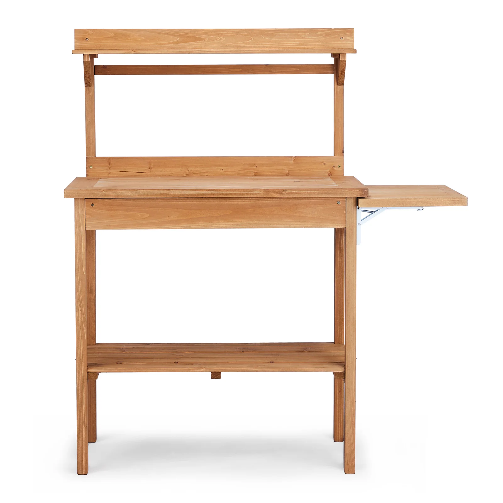 Outdoor Garden Potting Bench Table with Folding Pallet, Wooden Horticulture Planting Worstation with Metal Tabletop and Storage