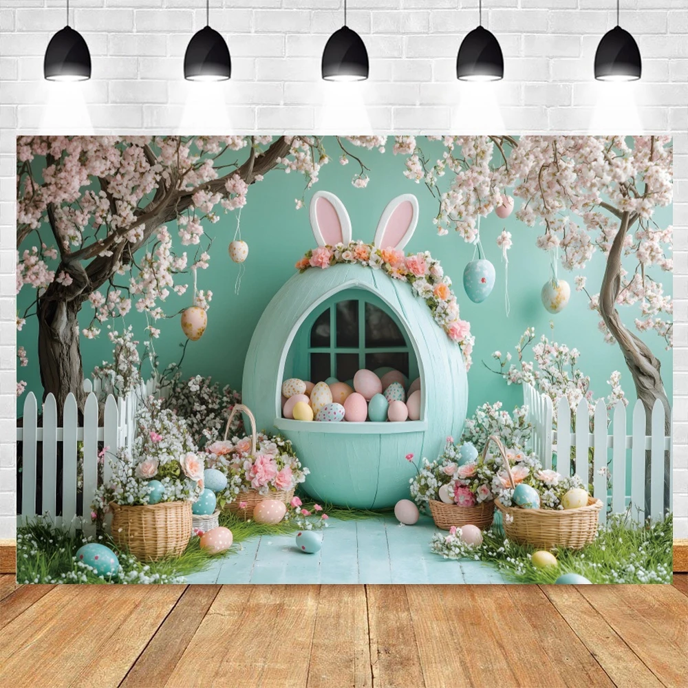 Spring Flowers Wooden House Photography Backdrop Happy Easter Kids Birthday Party Decoration Baby Shower Background Photo Props