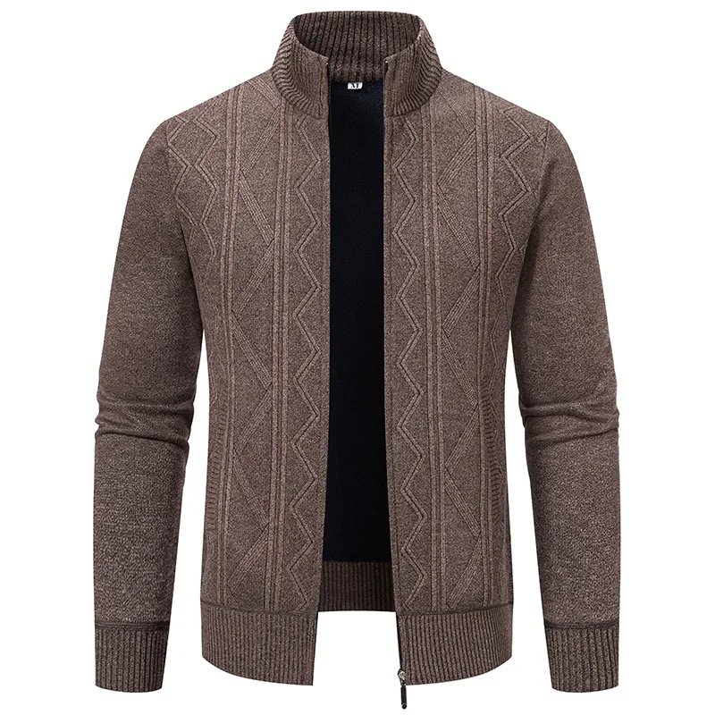 Men Knitwear Cardigan Sweaters Stand Collar Fleece Thicker Warm Sweatercoats New Autumn Winter Male Slim Sweaters Jackets 3XL