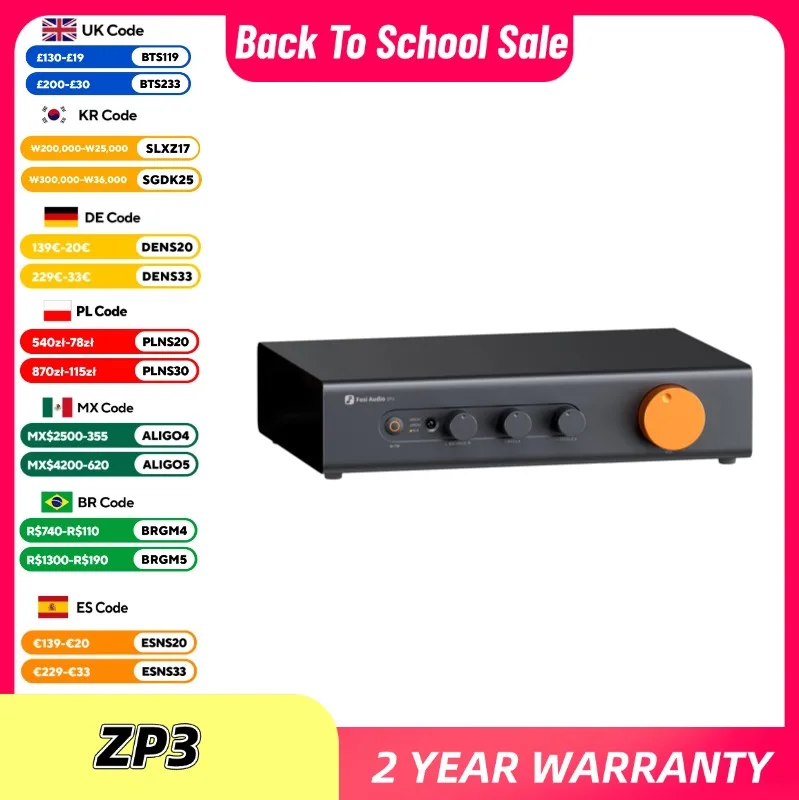 Fosi Audio ZP3 Vorverstärker mit 3-in/3-out XLR/RCA/SUB OUT HiFi-Vorverstärker mit HPF Hochpassfilter Klangregelung