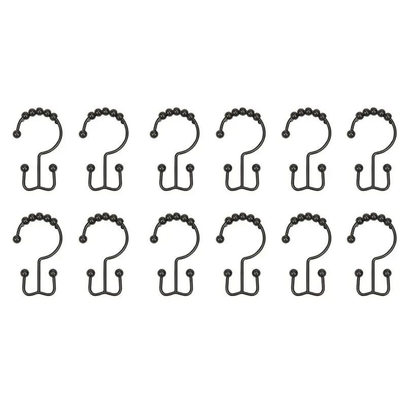 

Комплект из 12 нержавеющих кольц-крючков AED2 для душевой шторки, двойные, раздвижные, черные, для ванной комнаты