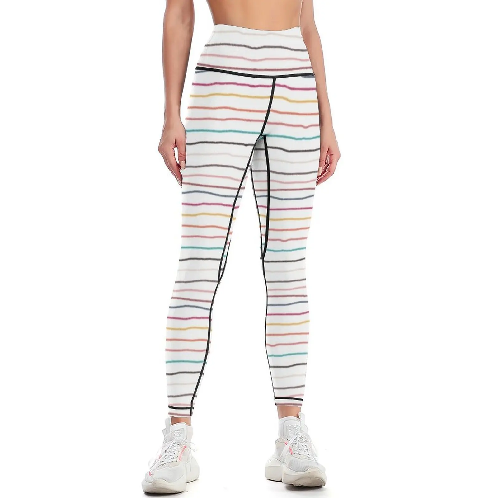 Horizontal, multi-colored stripe pattern Leggings sporty woman gym sport pants Womens Leggings