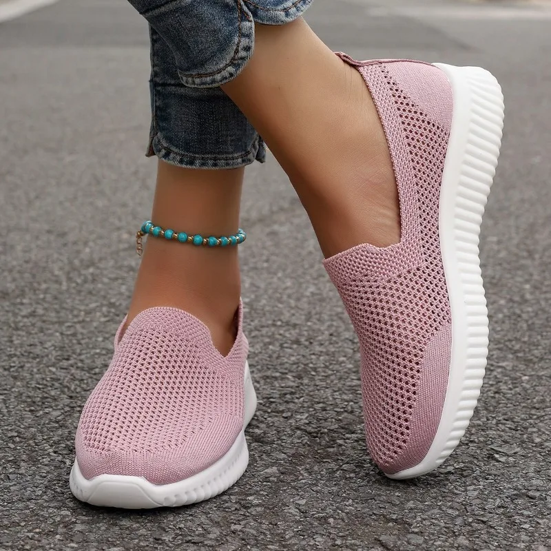 Zapatos vulcanizados de una patada para mujer, zapatillas informales de malla transpirable, cómodas para caminar al aire libre, Otoño, 2024