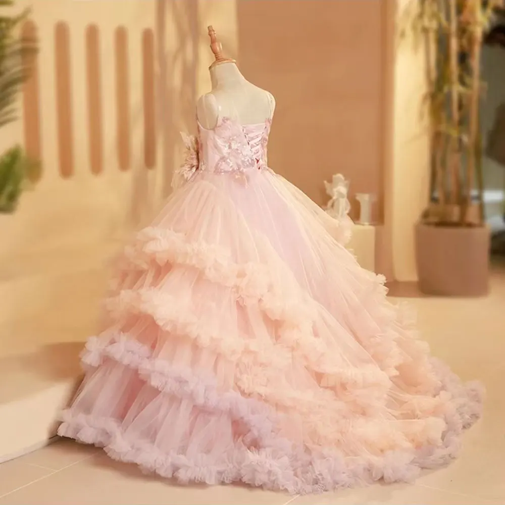 Vestido de lujo para niña de las flores, plumas, princesa árabe, boda, fiesta de cumpleaños, vestido de baile, comunión, J246, 2024