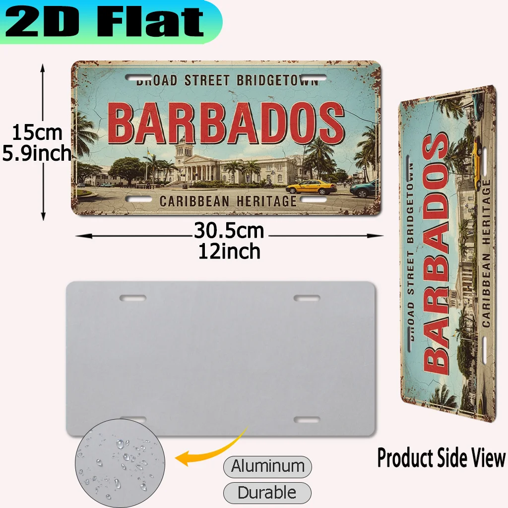 2D Flat - 【2D Flat】 1pc 2D Flat Print Barbados Vintage Aluminum Sign | 30.48x15.24 cm, Decorative Only, New Year Gift, Caribbean