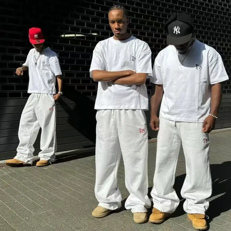 

Pepe Studio Men's Loose Fit Straight Leg Sweatpants Elastic Waist Dstring Casual Sport Long Trousers Hip Hop Sle