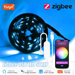 USB Tuya Zigbee LED Strip Lights 5050 RGB LED Flexible Ribbon For Room Decoration Diode Tape TV Backlight Work With Alexa Amazon