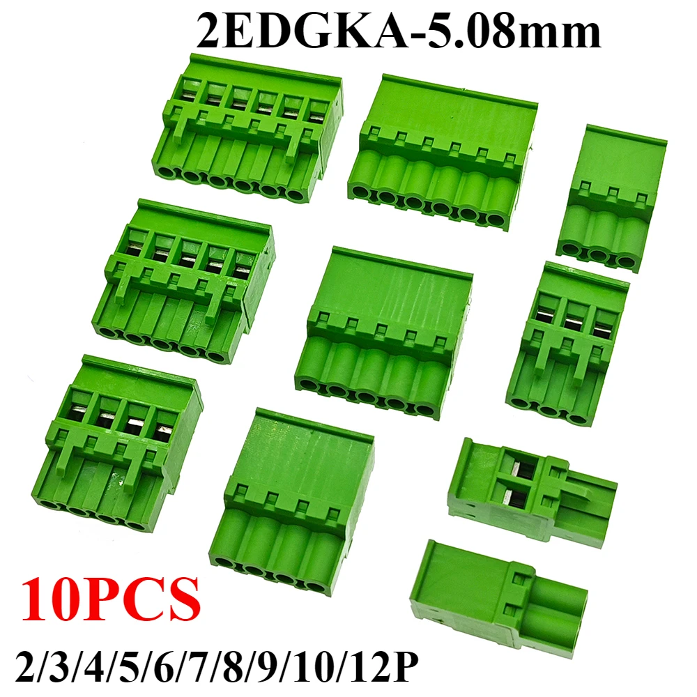 10PCS 2EDG 5.08mm Solderless Plug-in Terminal Blocks Side Outlet Vertical Plug 2/3/4/5/6/7/8/9/10/12P Screw Terminal Connector