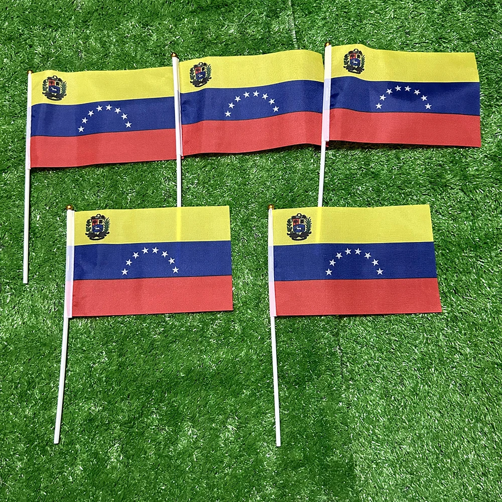 SKY FLAG Venezuela National Flag 50/100pcs 21*14cm  Venezuela Hand Waving Flags With plastic pole For Sports Activity Home Decor