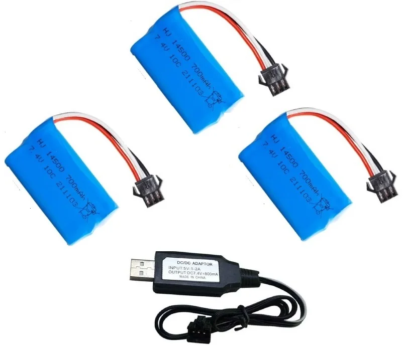 14500 7.4V 700mAh Li-ion Battery SM3P/USB For R/C stunt Cars Spare parts R/C Car Model Water Gel Gun Blaster toys accessories