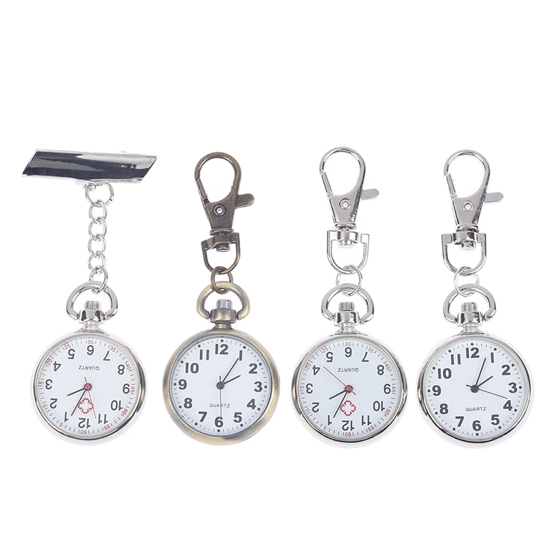 1PCS Retro Bronze Quartz Vintage Pocket Watch Movement Keychain Keyring Watch Round Dial Key Chains